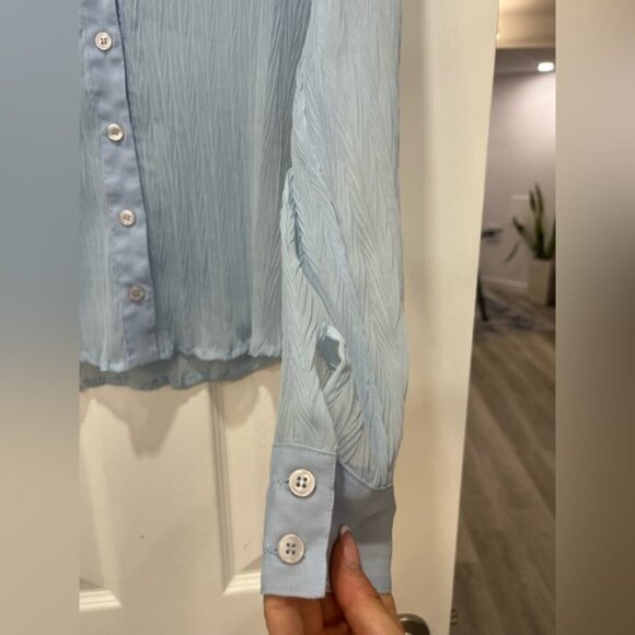 Baby Blue Sheer Textured Button Up Soft Girl Cottagecore M Stretchy - Picture 4 of 5
